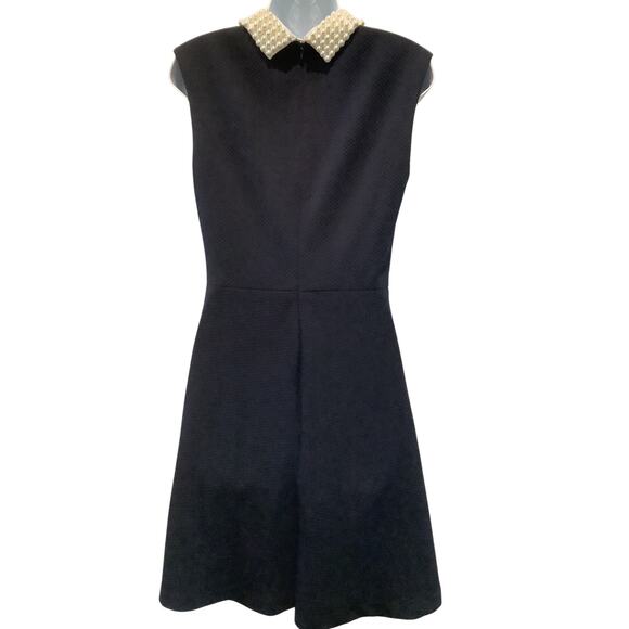 BETSEY JOHNSON BLACK FIT AND FLAIR PEARL COLLAR STRETCH BOUCLE DRESS 6 - Picture 4 of 9